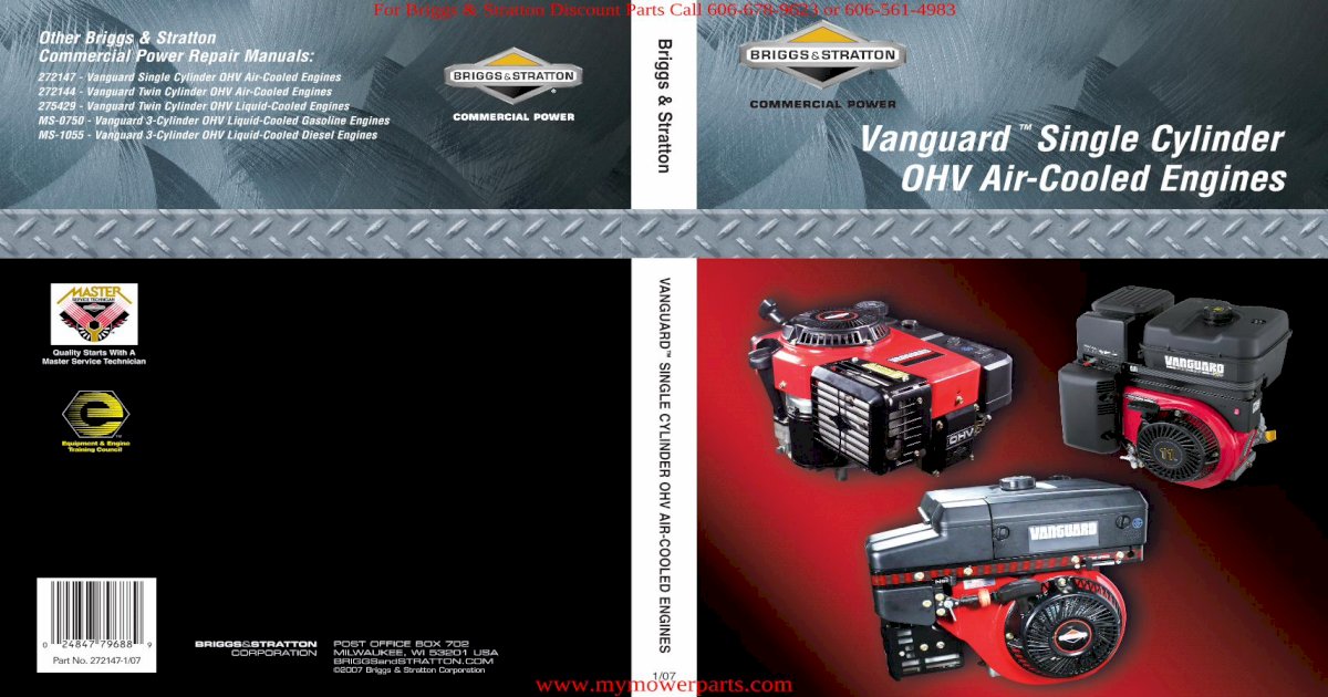 272147 Factory Service Manual CD Vanguard Single Cylinder Briggs & Stratton No 