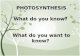 PHOTOSYNTHESIS What do you know? What do you want to know?