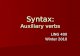 Syntax: Auxiliary verbs LING 400 Winter 2010. Overview VP substitution (review) VP substitution (review) Auxiliary verbs Auxiliary verbs Properties Auxiliary.