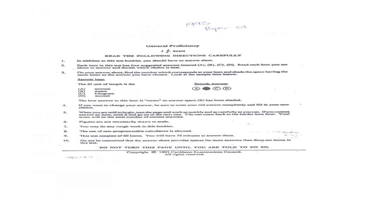 1993 physics paper 1 CSEC CXC - PDF Document