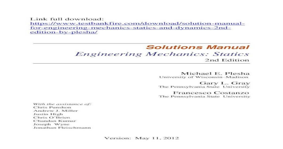 Solutions Manual Engineering Mechanics Statics forengineeringmechanicsstaticsand