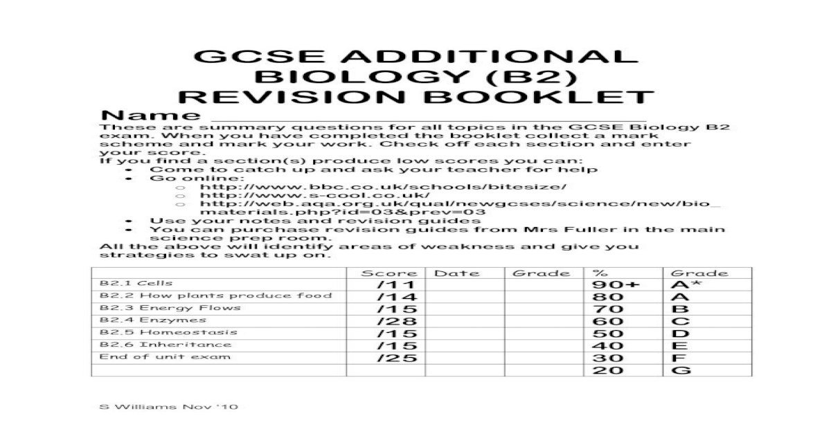Gcse Additional Biology B2 Revision Booklet Gcse Additional Biology B2 Revision Booklet Name Pdf Document