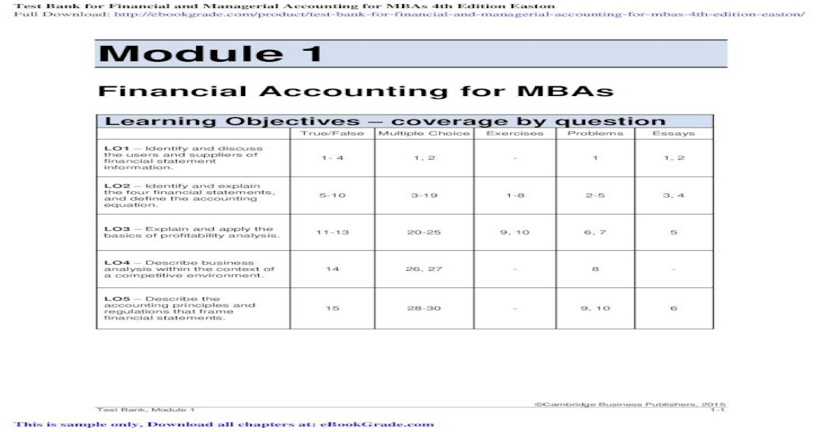 Financial Accounting for MBAs Test Bank, Module 1 11 Module 1