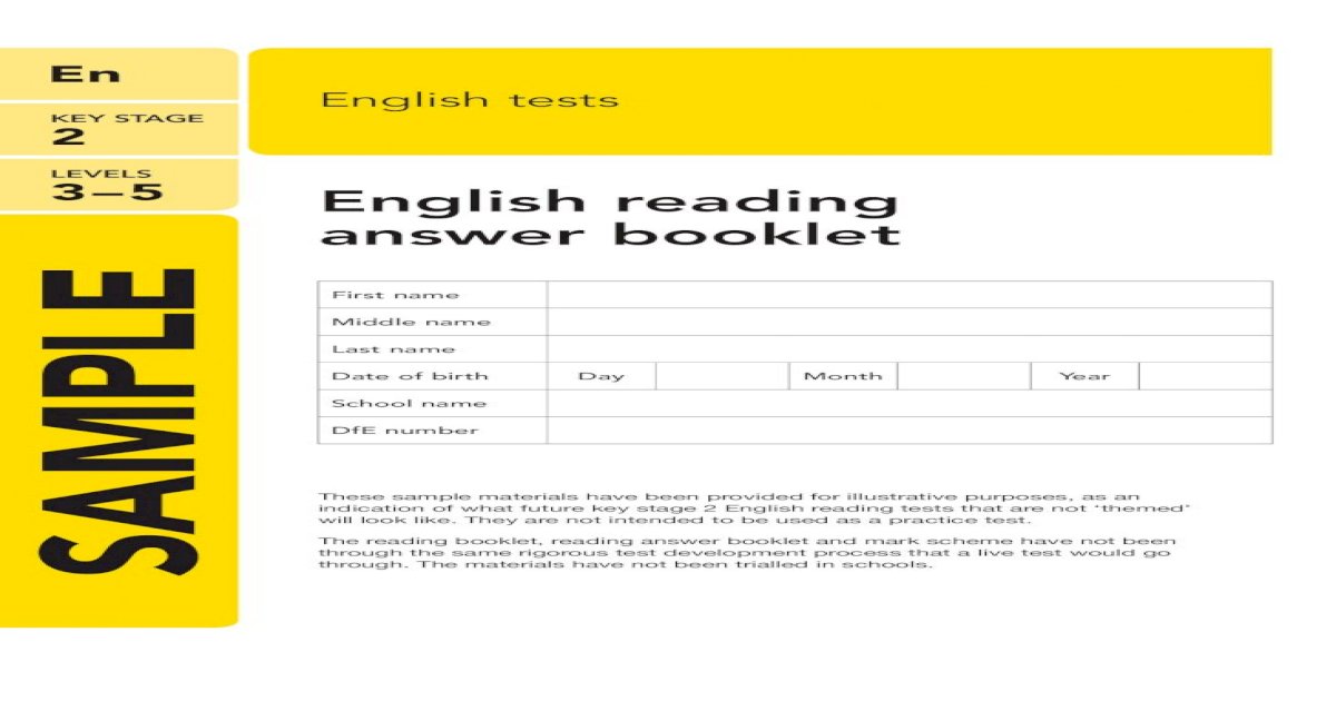 2014 Ks2 Sample Reading Answer Booklet [PDF Document]
