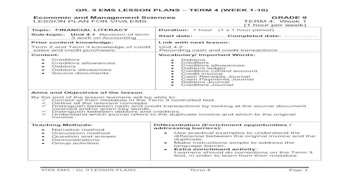 grade 9 business plan example pdf